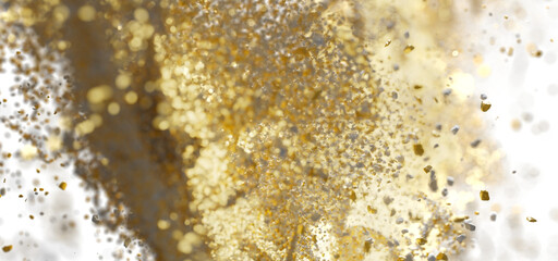 Abstract background of swirling gold and white particles. Perfect for luxury, celebration, or technology.
