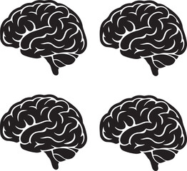 Four Black Silhouette Human Brains Pattern Design