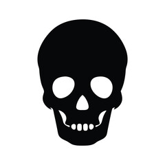 A black skull in silhouette on a white background symbolizing mortality