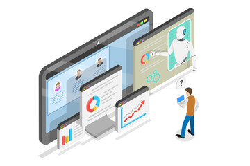 3D Isometric Flat  Illustration of AI-Driven Shopping, User Activity Analysis