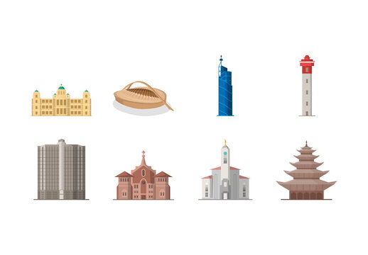 Beige And Blue Durban City Landmark Architecture Buildings Illustrations Set