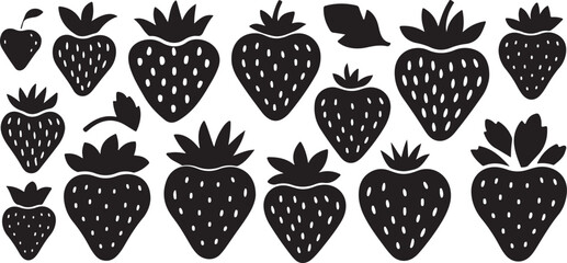 Collection of Black and White Strawberry Silhouettes
