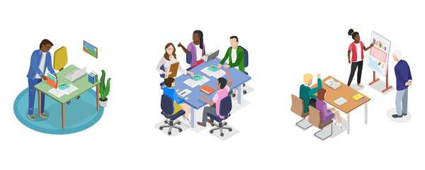 Fototapeta premium 3D Isometric Flat Illustration of Parent-teacher Meeting, Depicting Student-Led Conferences