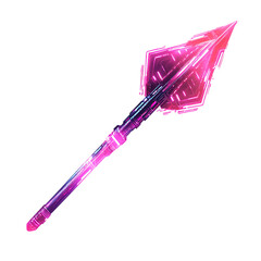 Futuristic Arrow with Digital Accents in Neon Fuchs Isolated on Transparent Background