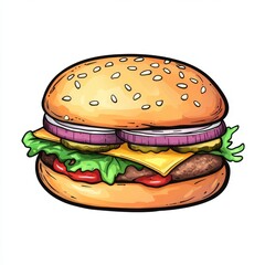 Delicious cheeseburger illustration isolated on white background