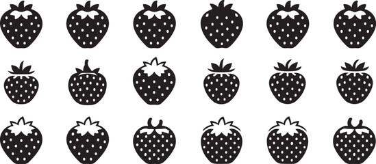 Eighteen Black and White Strawberry Icons Set