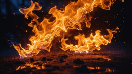 Fototapeta premium Detailed View of Luminous Flames in a Grill at Night