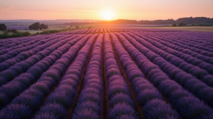 Fototapeta premium Aerial view of geometric lavender field patterns