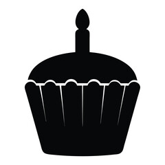 Single Black Cupcake Silhouette with a Lit Candle for Birthday Party