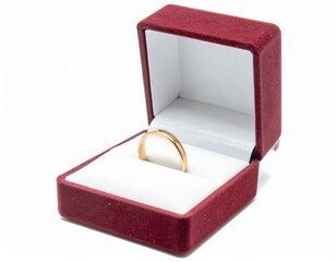 Engagement ring in a box over white background