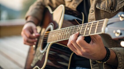 Fototapeta premium close up of a guitar in the hands