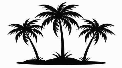 Fototapeta premium Silhouette illustration of three palm trees growing on a tropical island with white background