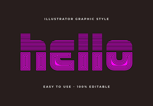 Pink And Pink striped hello font outlined geometric text effect