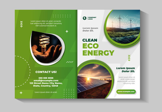 Green And White Eco Energy Environment Solar Power Brochure Template