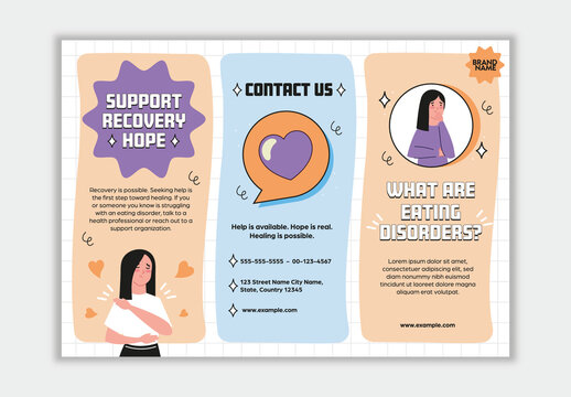 Orange And Purple Mental Health Support Brochure Template

