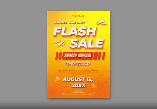 Yellow And Red Flash Sale Promotion Discount Flyer Template