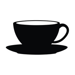 Black and white graphic silhouette of a coffee cup on a saucer