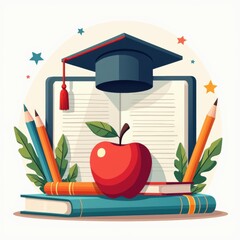 Stylized teacher appreciation illustration with educational elements