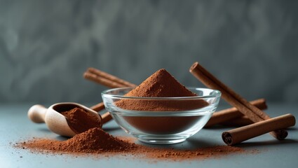 Table featuring cinnamon sticks and powder
