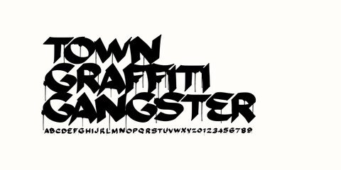 Flat Bold Abstract Handwritten Hiphop Graffiti Street Art Style Font ,design for,Urban,clothing,streetwear,brand.Capital Uppercase and Number,Alphabet Vector Illustration