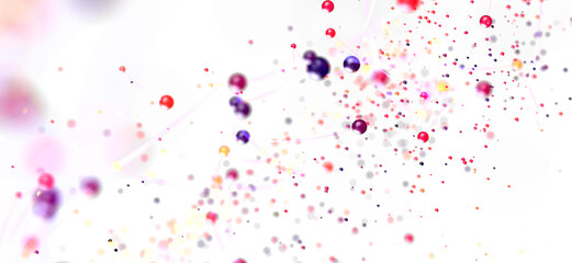 Floating colorful spheres connected by lines,abstract background for tech, science, or design.