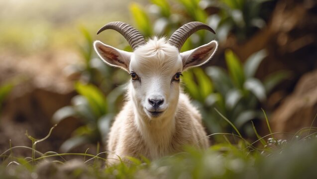 Nature portrait featuring a small Boer goat doeling