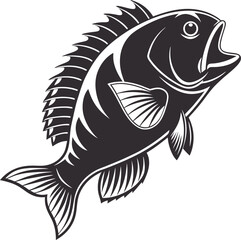 Tilapia Fish Silhouette Design Illustration. Bold Silhouette of a Tilapia Fish. Tilapia Fish Silhouette Artwork in Black. Freshwater Tilapia Silhouette Design for Fishing Art