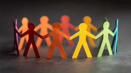 Rainbow Unity: Colorful Paper People Holding Hands in a Circle