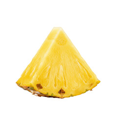 Pineapple wedge displays golden flesh and texture details on a white background with slight shadow