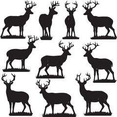 Collection of Ten Deer Silhouettes in Grass
