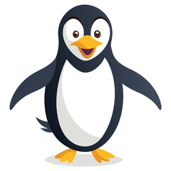 A king penguin with surprised eyes waddles with its wings outstretched  with white background.