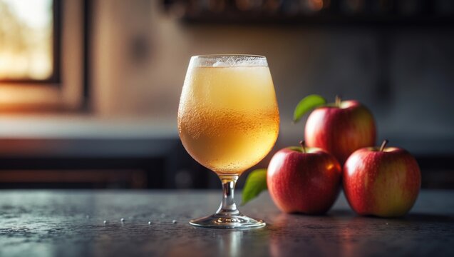 Refreshing Cold Hard Apple Cider Served in a Glass