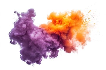 Fototapeta premium The Collision Of Colors A Vibrant Explosion of Purple and Orange Against a Stark White Backdrop