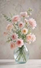 Delicate pastel watercolor blooms in a glass vase  Soft hues, artistic brushstrokes , color, painting