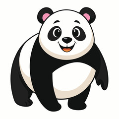A large panda with a gentle smile walks directly towards the viewer with white background.