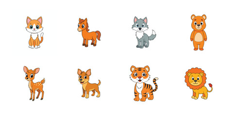Bundle of vector cartoon animal on white background