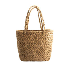 Natural Straw Tote Bag with a Soft Handwoven Texture Isolated on Transparent Background