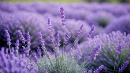 Fototapeta premium Lavender Blossom Meadow, Fragrant Purple Wildflowers, Nature Background, Macro Shot with Soft Focus