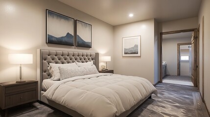Charming Bedroom With Elegant Design and Comfortable Bed and Modern Artistic Wall Decor