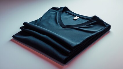 Folded t-shirt in black against background