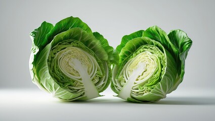 Cabbage sliced in half and displayed on a background.