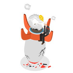 3D Isometric Flat  Illustration of New Business Failure, Collapse, Crisis of Project