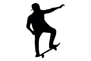 Vector art of Silhouette of skateboarder performing trick isolated on white background