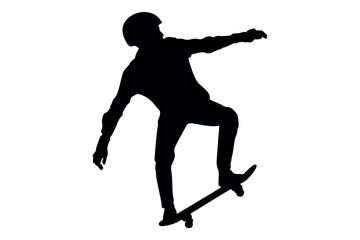 Vector art of Silhouette of skateboarder performing trick isolated on white background