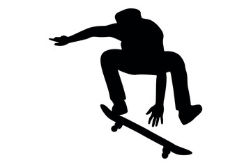 Vector art of Silhouette of skateboarder performing trick isolated on white background
