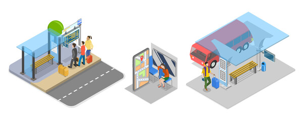 Obraz premium 3D Isometric Flat Illustration of Smart City Transport, Sustainable Transportation