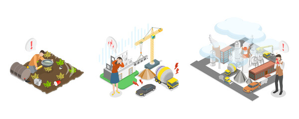 3D Isometric Flat  Illustration of Ecological Problem, Contaminated Atmosphere