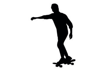 Vector art of Silhouette of skateboarder performing trick isolated on white background