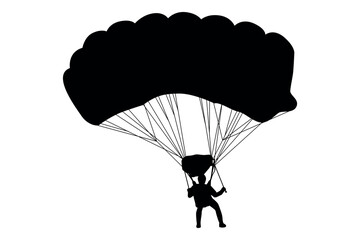 Vector art of Silhouette of a skydiver with a parachute isolated on white background