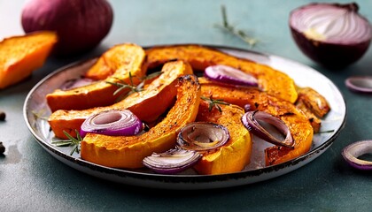 roasted squash slices with red onions
